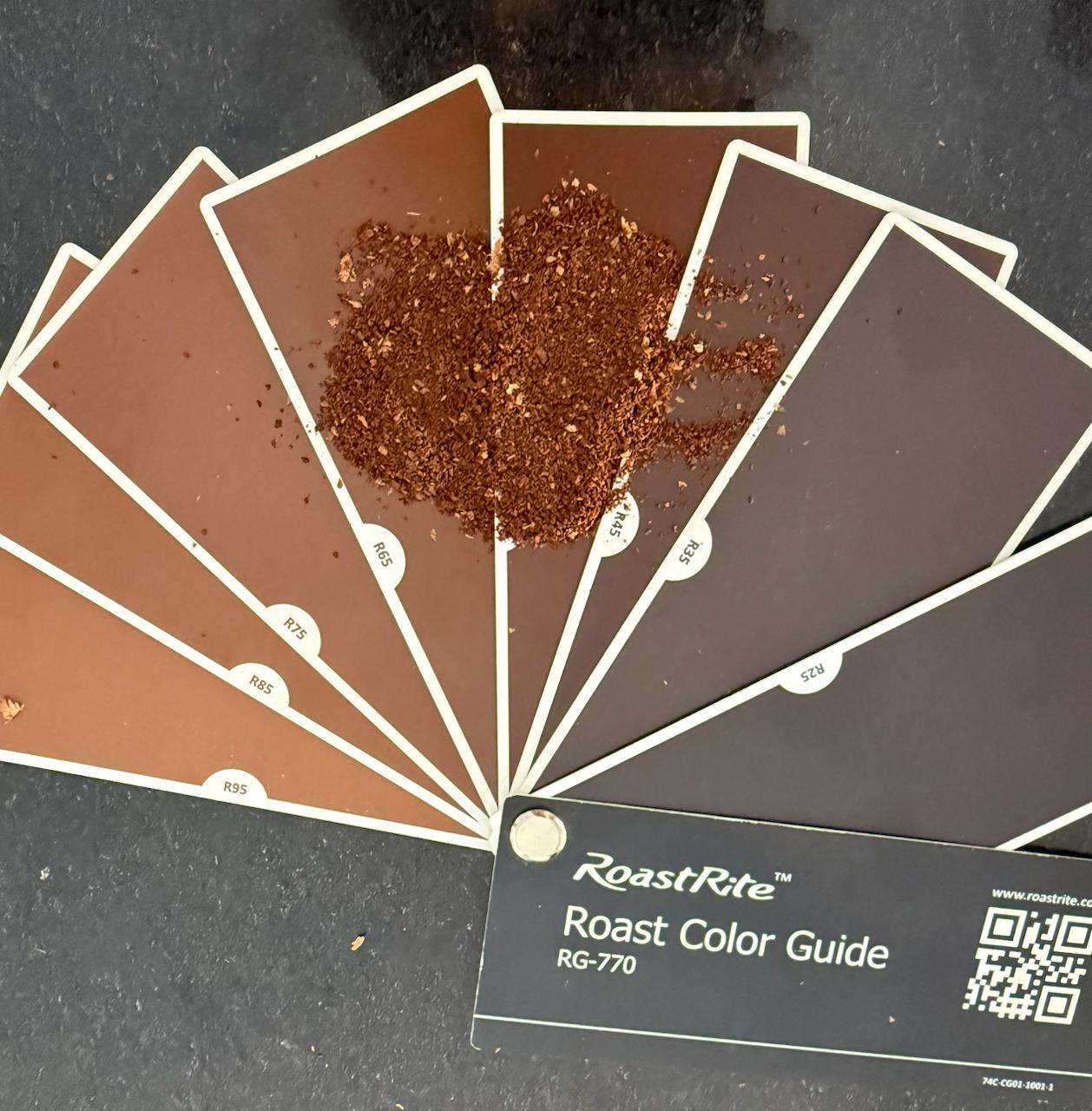 Green and roasted coffee beans compared in hand for quality check
